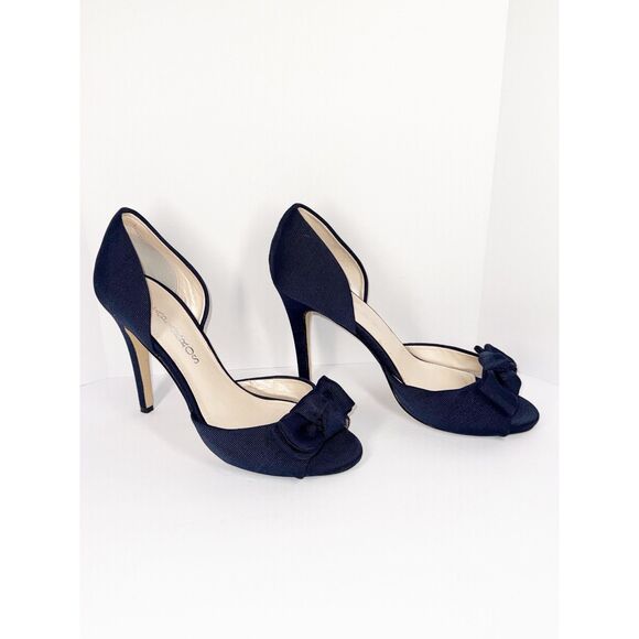 Caparros Navy Blue Heels Bow Peep Toe Pump Dressy Nautical Formal Stiletto 9.5 B - Picture 5 of 16